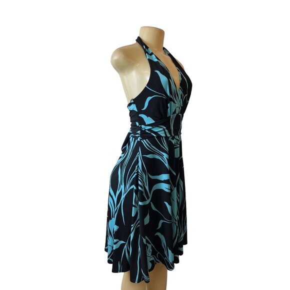 Roulette Women's Black Blue Halter Neck Ocassion Midi Dress Sz M- NWT - Picture 2 of 10